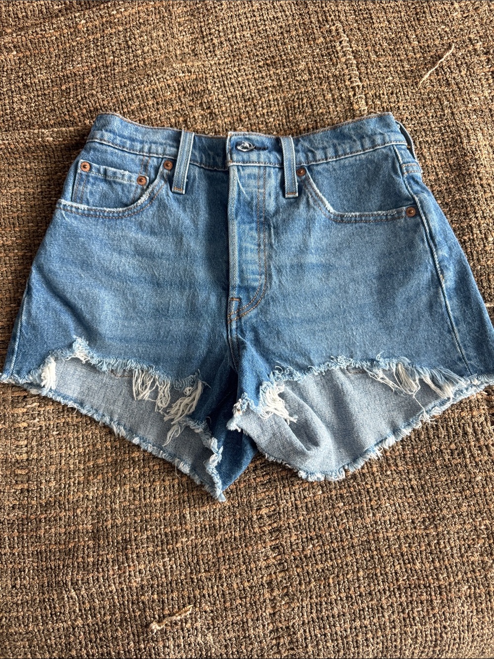 Levi's Light Blue Distressed High-Rise Jean Shorts